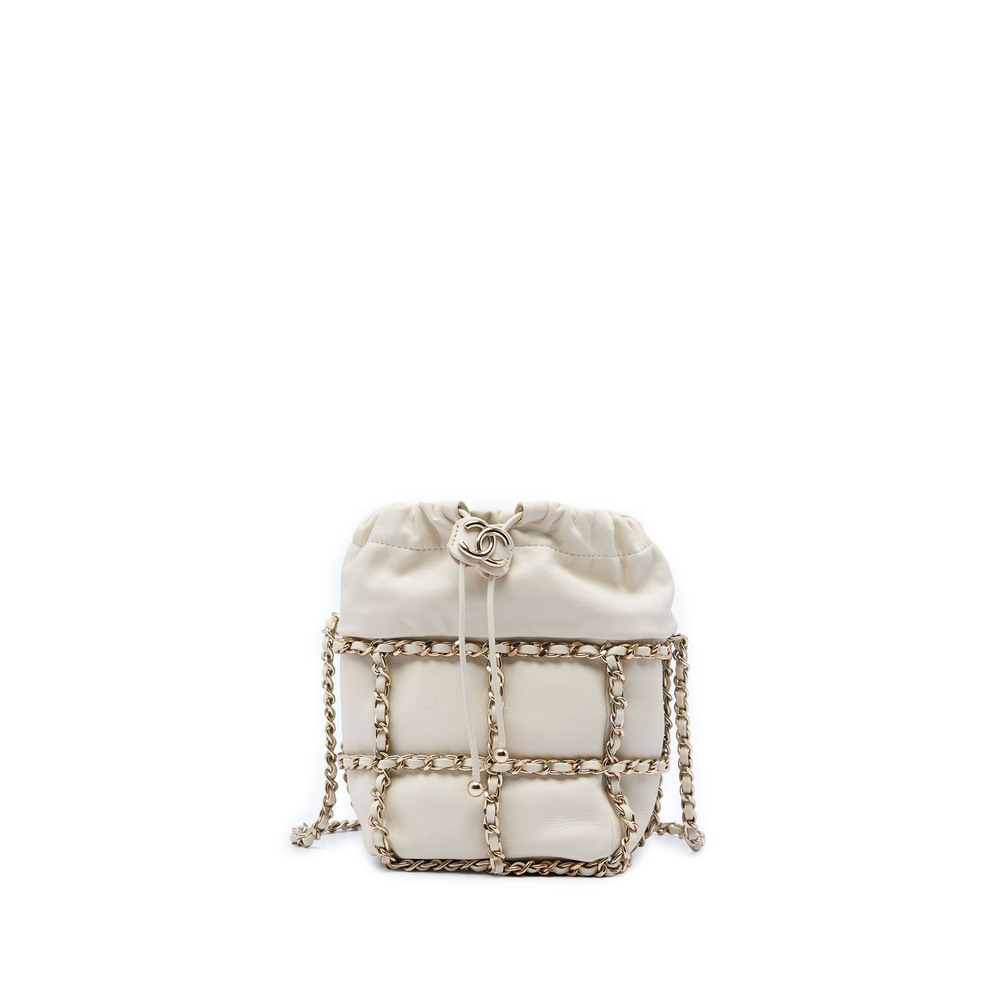Pre-Loved Chanel Mini Lambskin CC Chain Frame Drawstring Bucket Bag